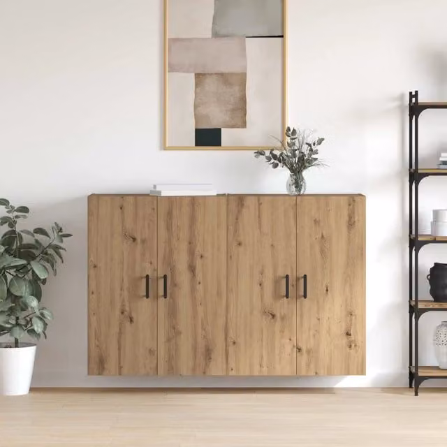 Set di 2 mobiletti a muro moderni vidaXL in legno rovere marrone con ante a battente e ripiani interni L/P/H: 69,5 x 34 x 90 cm