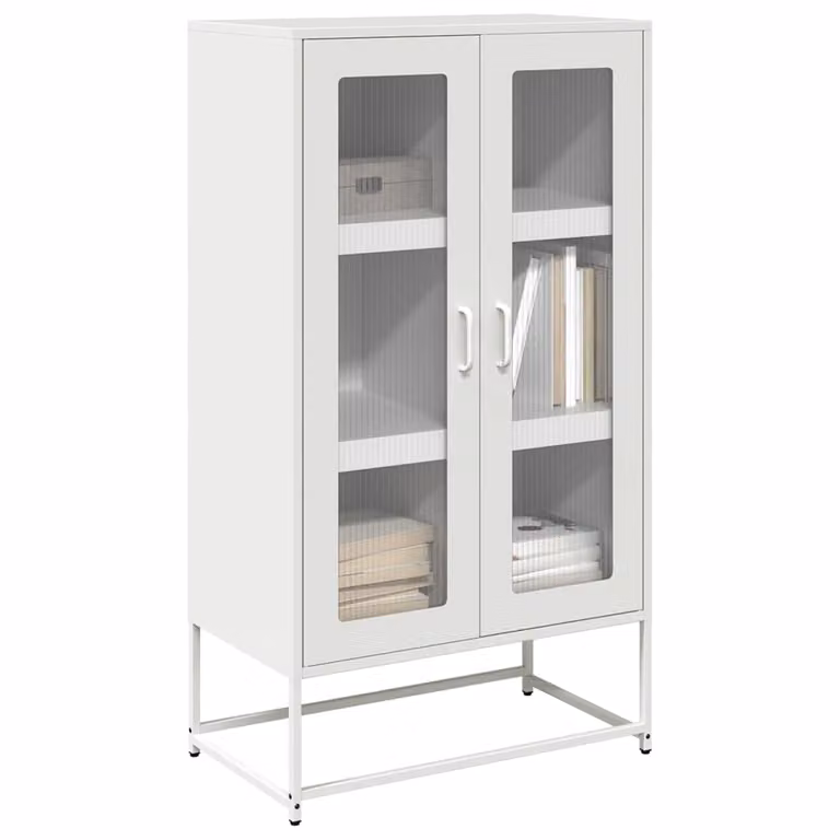 Credenza bianca vidaXL in metallo con ante in vetro e ripiani interni, L 68 cm x P 39 cm x H 123 cm