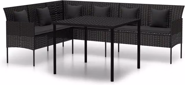 Set da Pranzo da Giardino 2 pz | Set Salotto da Giardino con Cuscini Nero in Polyrattan