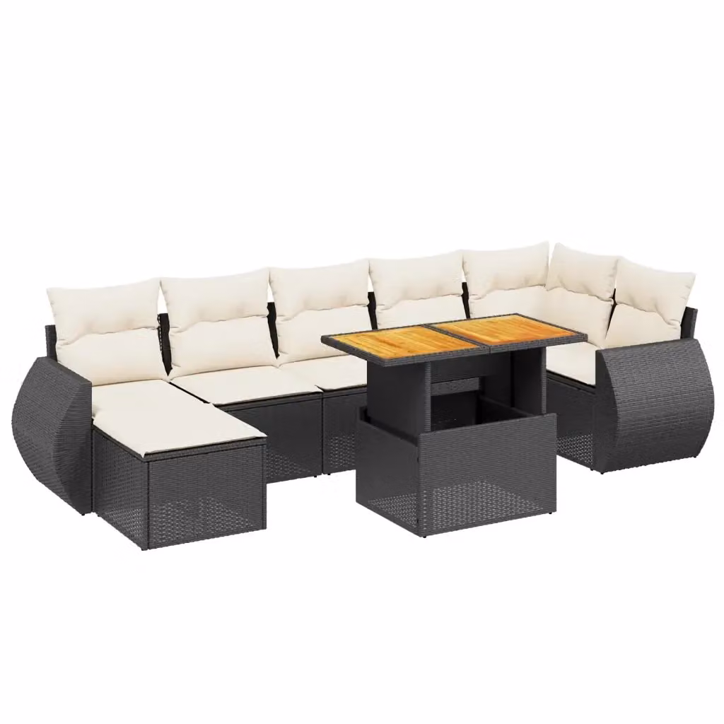 vidaXL Set Divani da Giardino a Forma di U in Polyrattan Nero con Cuscini e Tavolino da Esterno – 2