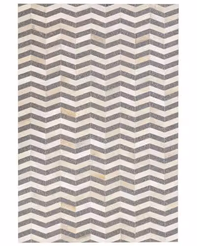 Tappeto in Pelle Jacquard Grigio e Beige Motivo Geometrico 140 x 200 cm