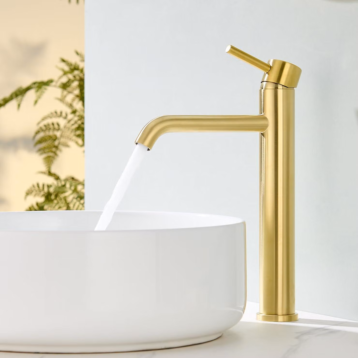 Rubinetto per lavabo, finitura oro, altezza 194 mm, acciaio inossidabile spazzolato