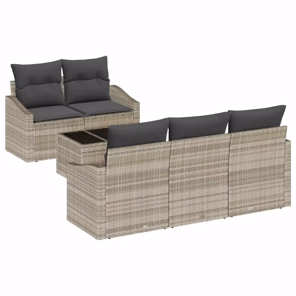 Set di divani da giardino vidaXL a forma di L in rattan grigio con cuscini e tavolino da caffè – 2