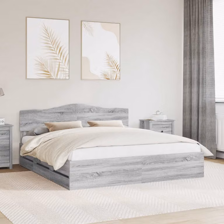 vidaXL Struttura letto moderna con cassetto in legno ingegnerizzato Grigio Sonoma L: 180 cm, P: 200 cm, H: 90 cm