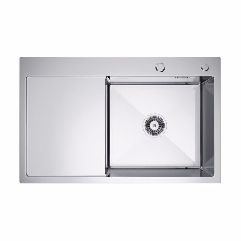 VBChome Lavello da cucina 78×49 cm in acciaio inossidabile color acciaio con sgocciolatoio a sinistra – Lavello a vasca singola da incasso, profondità 21 cm, mobile sottolavello minimo 50 cm