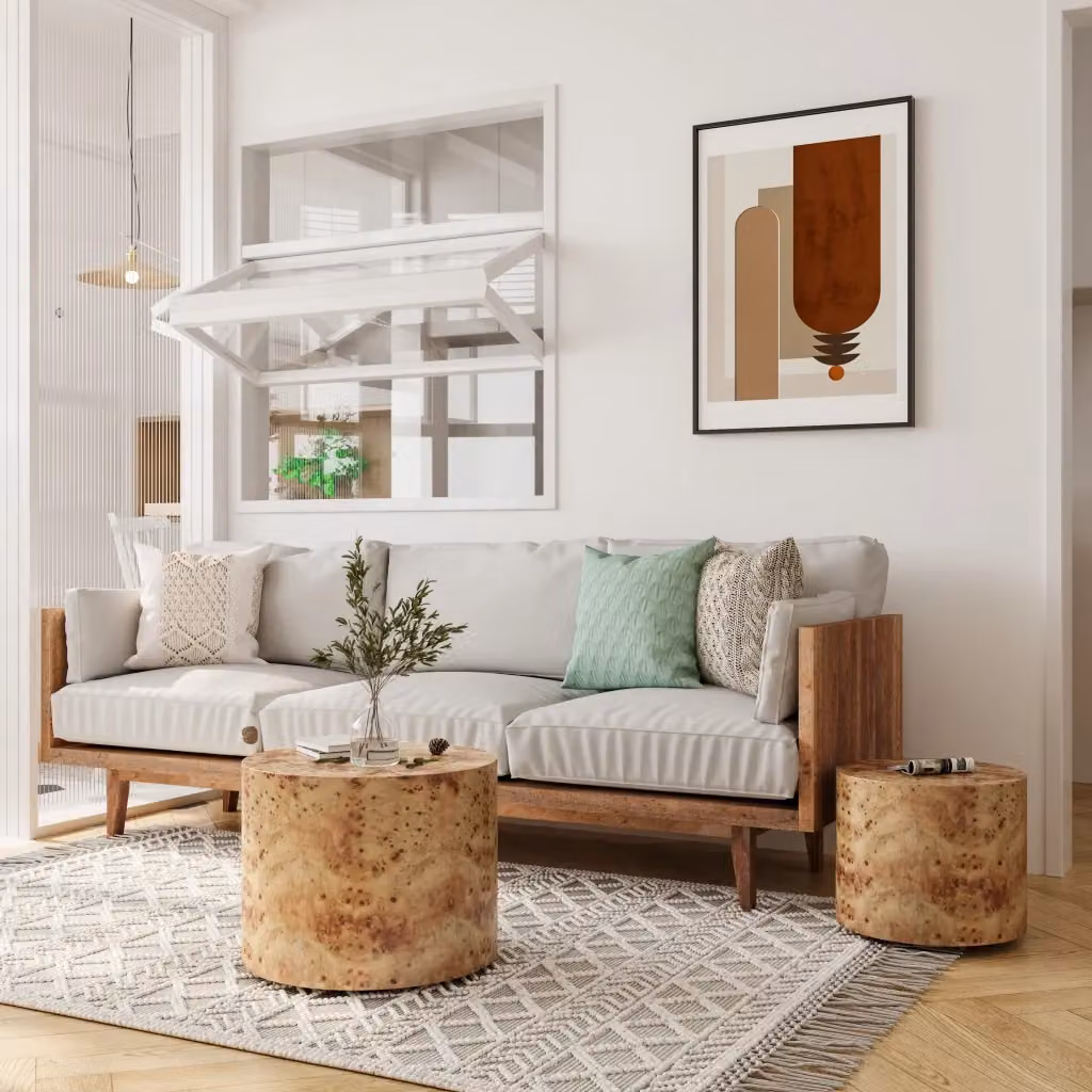 Set di 2 tavolini bassi rotondi OKWISH in legno e MDF color beige per soggiorno e camera da letto – 2