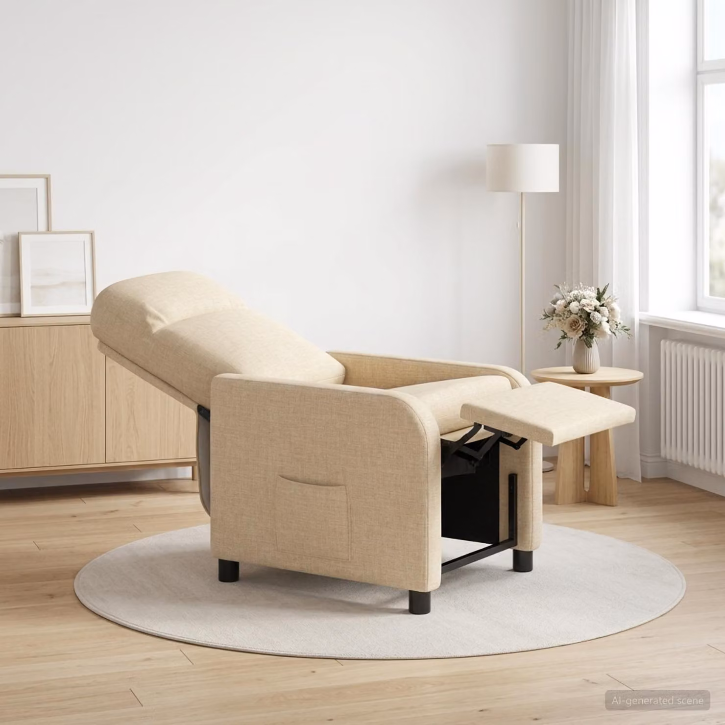 Poltrona reclinabile relax vidaXL in tessuto beige con braccioli e struttura moderna