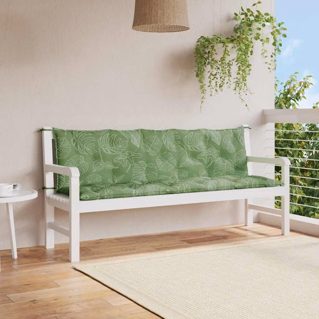Set di 2 cuscini per panca vidaXL con motivo a foglie in tessuto Oxford verde, impermeabili e traspiranti