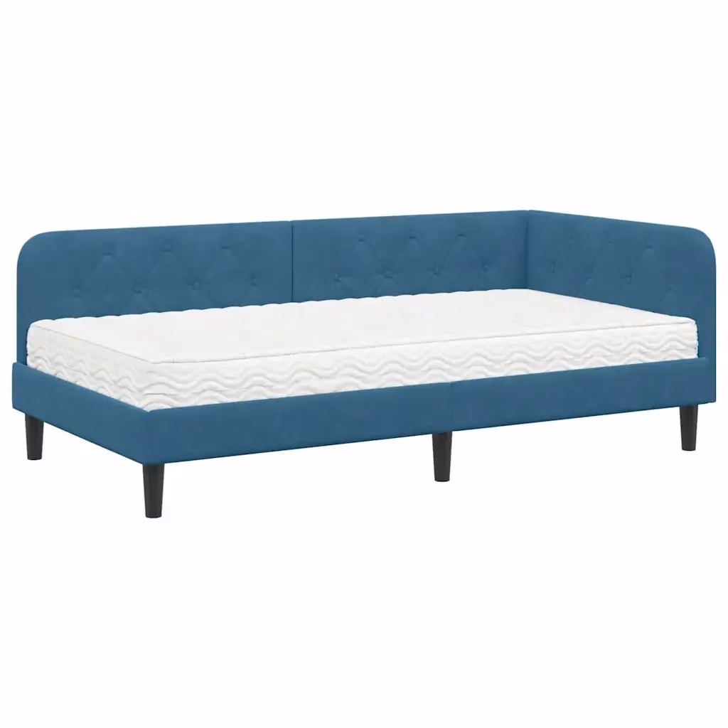 Letto ad angolo rivestito in velluto blu vidaXL L/P/H: 200 x 90 x 72 cm – 2