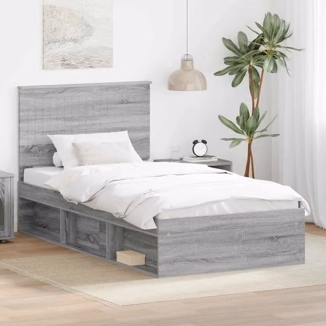 Struttura del letto-Giroletto Grigio Sonoma 100 x 200 cm Pino massello 660397