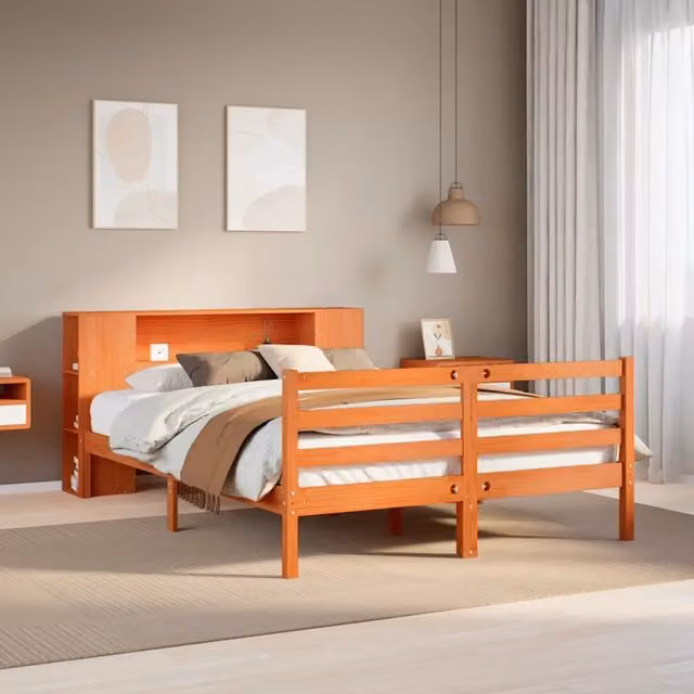Letto Libreria senza Materasso Marrone Cera 140x190 cm in Pino 3321864