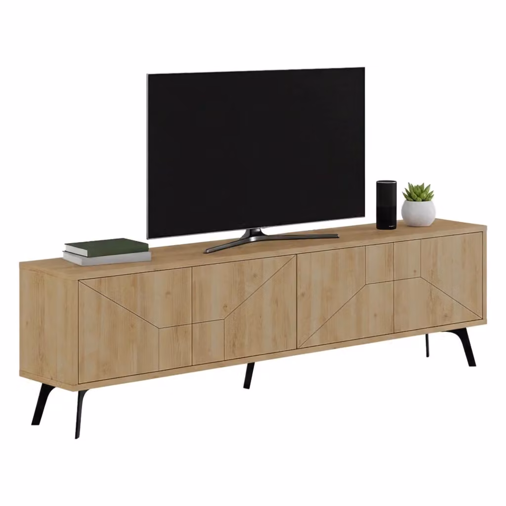 Mobile porta TV DMORA in legno color quercia marrone con un ripiano, stile moderno, L 180 cm x P 30 cm x H 50 cm – 2