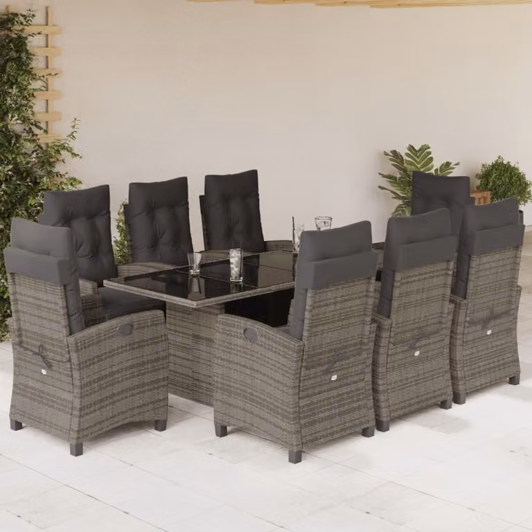 Maison Exclusive - Set da Pranzo da Giardino 9 pz con Cuscini in Polyrattan Grigio