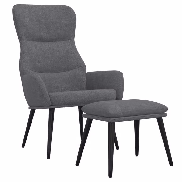 Poltrona relax con sgabello in tessuto grigio chiaro