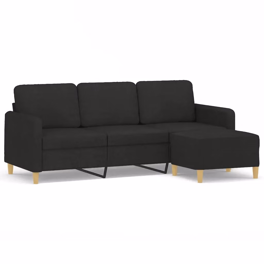 vidaXL Divano a 3 Posti con Poggiapiedi Nero in Tessuto Moderno L: 198 cm, P: 80 cm, H: 77 cm – 2