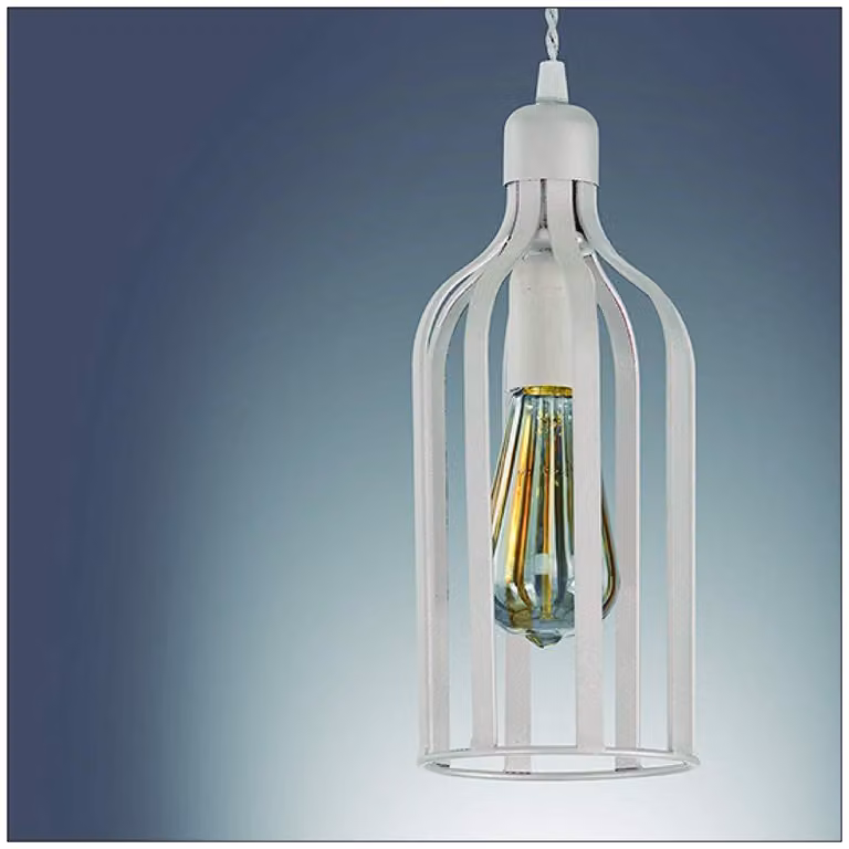 Lampada a sospensione, colore bianco opaco, metallo, attacco E27, altezza regolabile da 50 a 70 cm, diametro 12,5 cm