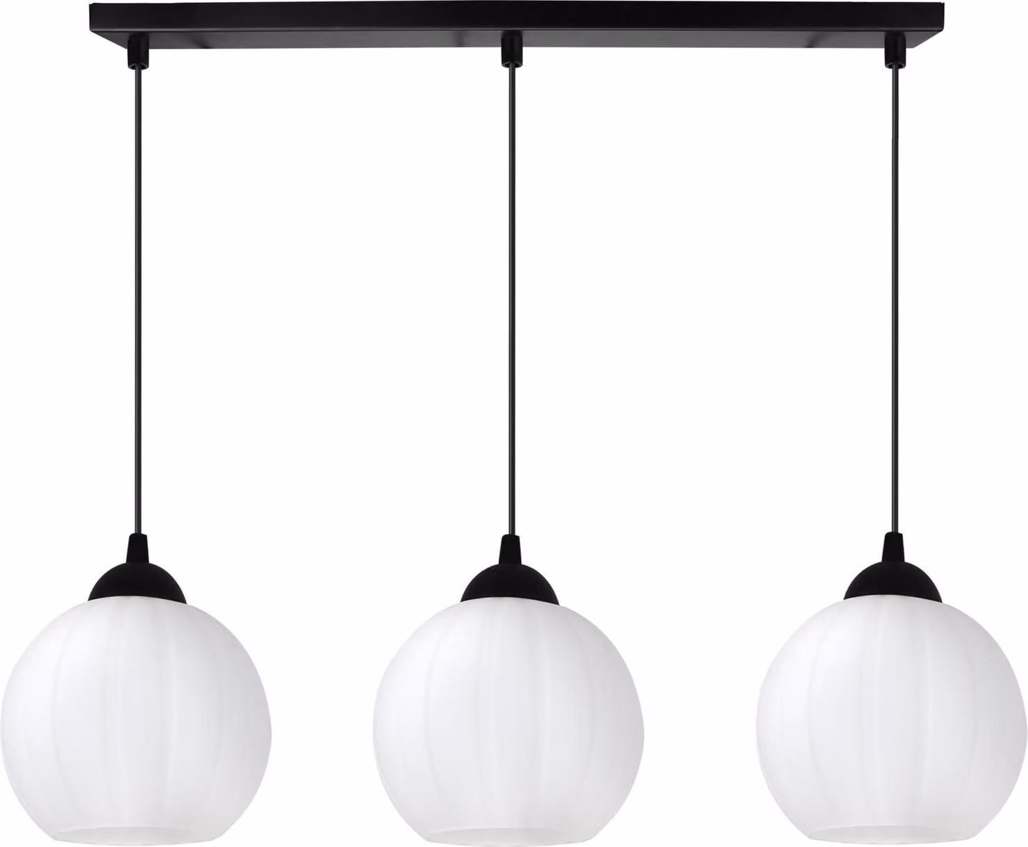 Lampada a sospensione Costa nera a 3 luci con globi bianchi E27 - elegante lampada a sospensione per l'illuminazione di interni moderni