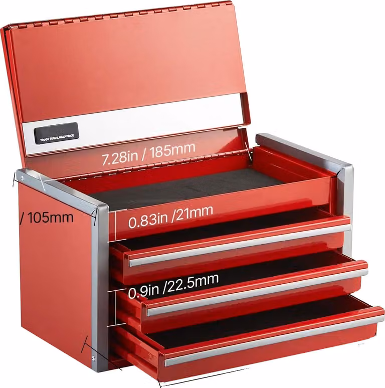 Cassetta degli attrezzi, contenitore multistrato, chiusura magnetica, rosso
