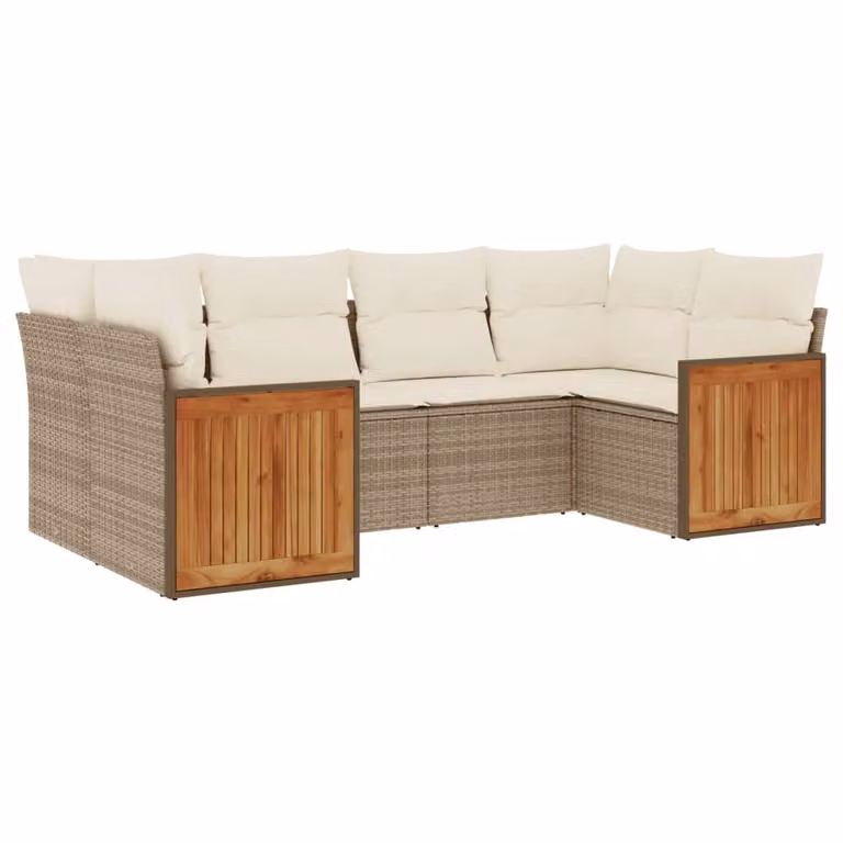 Set Divano da Giardino 6 pz con Cuscini Beige in Polyrattan