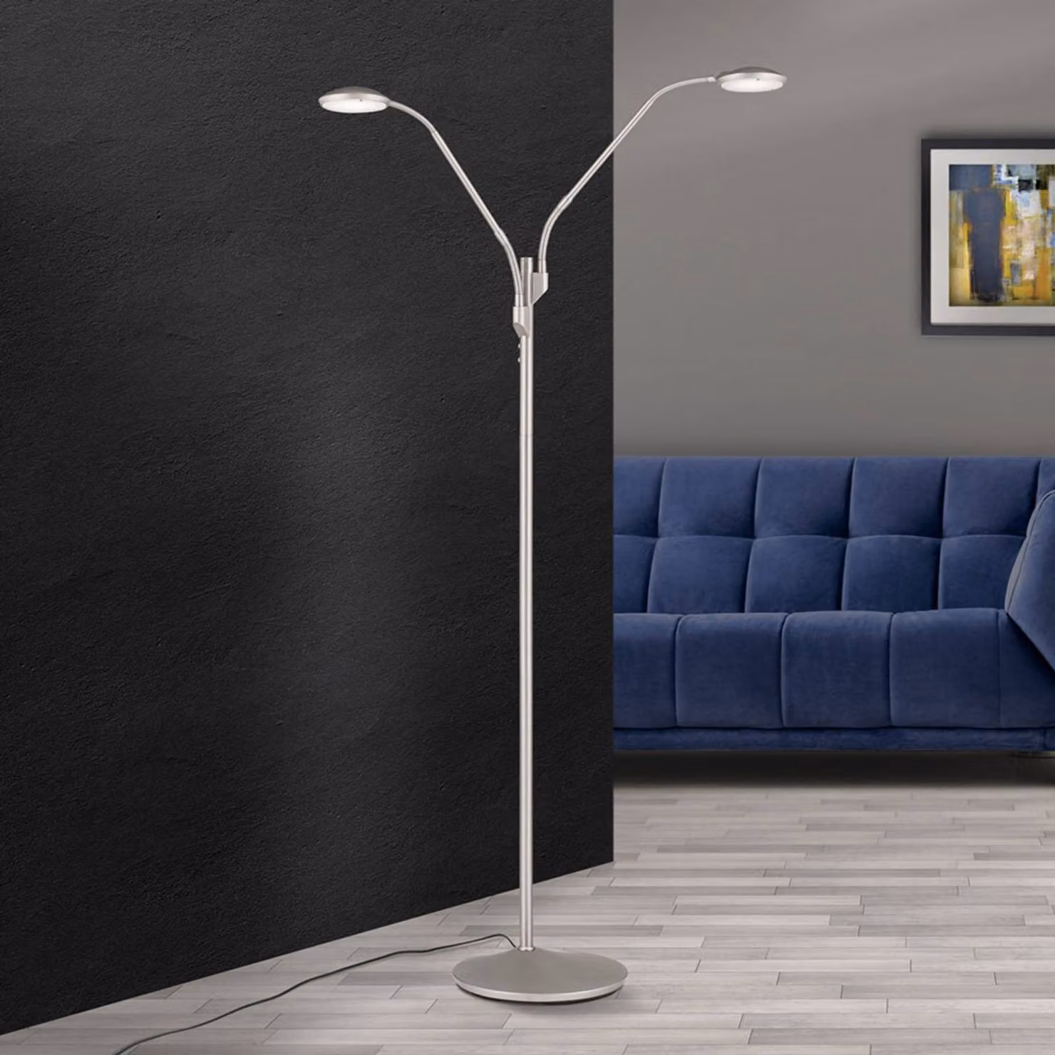ORION Lampada da terra a LED Cobra, dimmerabile, Alluminio / Grigio / Zincato, Soggiorno / Sala da pranzo, Metallo, Moderno, Lampada LED da terra