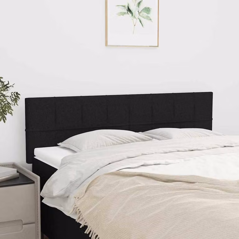Testiera per letto vidaXL in tessuto nero con struttura in legno e MDF, L: 144 cm, P: 5 cm, H: 78-88 cm