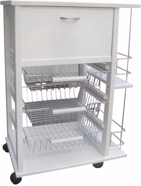 Carrello portafruta Vesuvio Maslegno bianco con porta pane e bottigliera in legno e metallo L: 85 cm, P: 59 cm, H: 39 cm