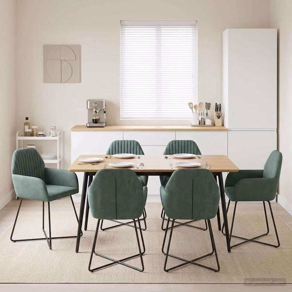 Set di 6 sedie da pranzo vidaXL in velluto verde mare con struttura in metallo, L 55 cm x P 50 cm x H 84 cm