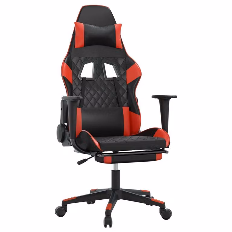 Sedia da Gaming con Poggiapiedi Nero e Rosso in Pelle finta