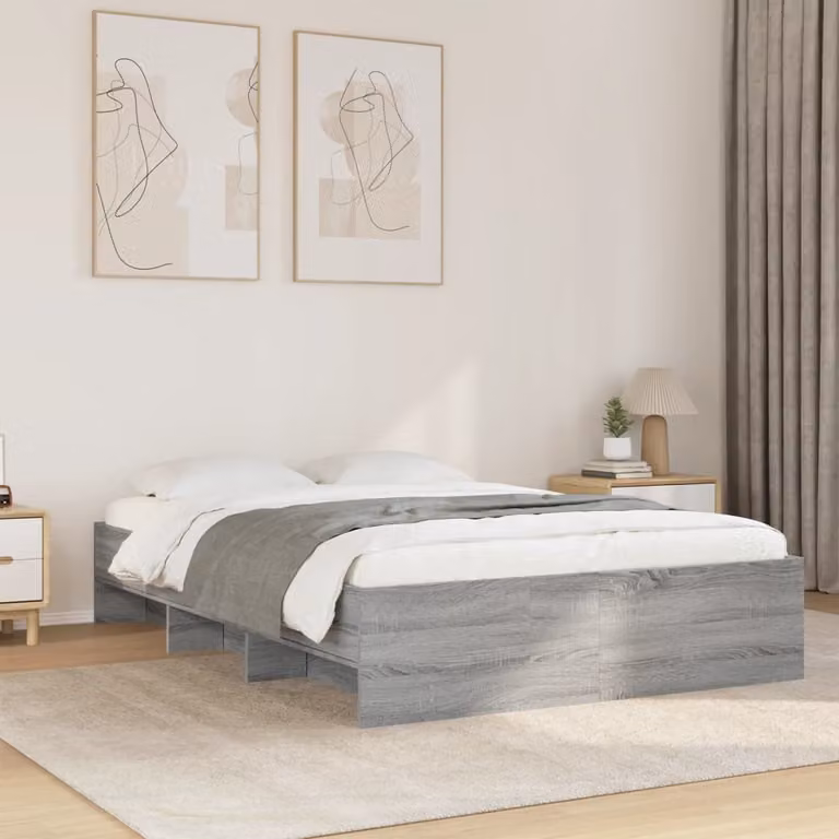 Giroletto vidaXL in legno multistrato grigio con doghe fisse per camera da letto L: 138 cm, P: 193 cm, H: 35 cm
