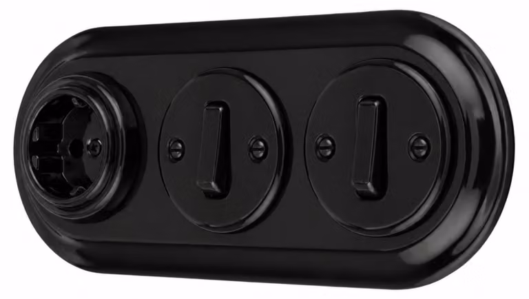 Presa retrò in porcellana da incasso, interruttore, 3 vie, tutto in uno, serie SET PR1 nero