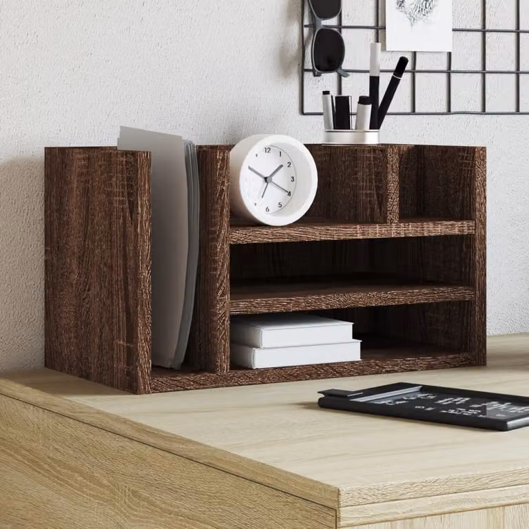 Organizer da scrivania vidaXL in legno multistrato marrone, L 44,5 cm x P 24 cm x H 25 cm