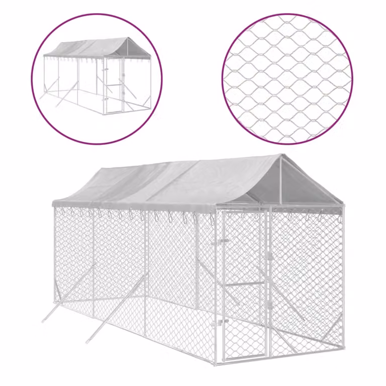 Cuccia Cani da Esterno Tetto Argento 2x6x2,5 m Acciaio Zincato