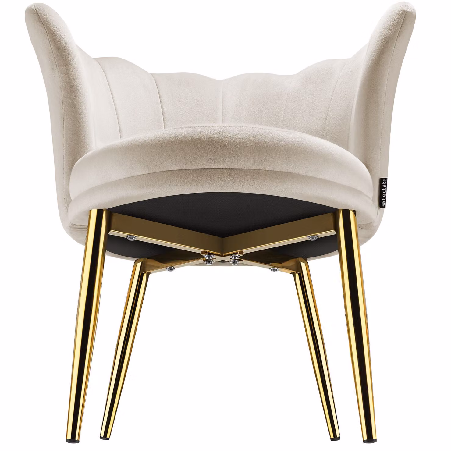 Poltrona Stella tectake in velluto beige e oro con braccioli, L/P/H: 67 x 64 x 76 cm – 1