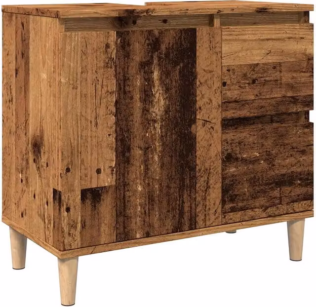 Mobiletto lavabo vintage 65 x 33 x 60 cm ampio e comodo vano contenitore legno composito finitura effetto legno anticato 02_0051046