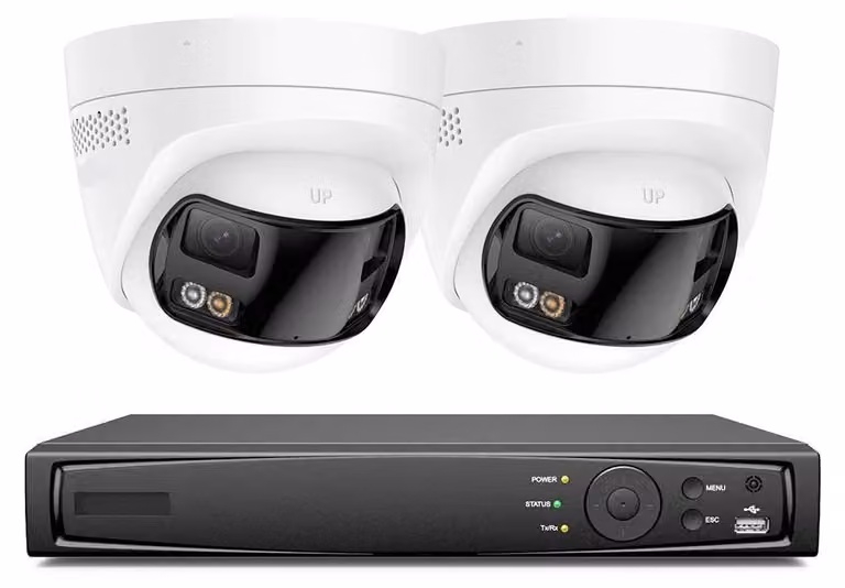 Kit di telecamere di sicurezza duale – 8MP, risoluzione 4K Ultra HD – Doppio obiettivo, visione panoramica a 180° – PoE – Rilevamento tramite intelligenza artificiale