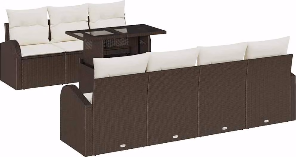 Set Divano da Giardino con cuscino 8 pcs Marrone Poly Rattan