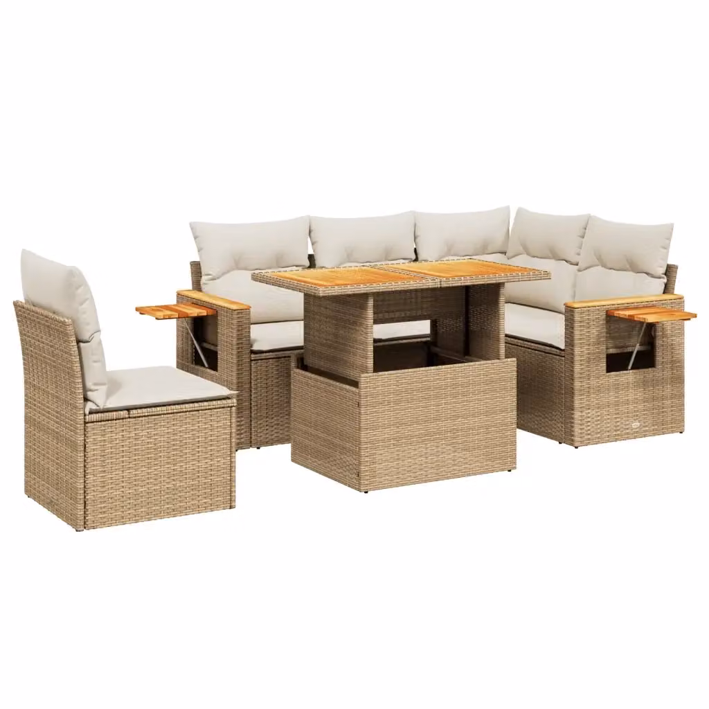 Set Divano da Giardino Moderno VIDAXL in Polyrattan Beige con Cuscini, 6 Posti a Forma di L – 2