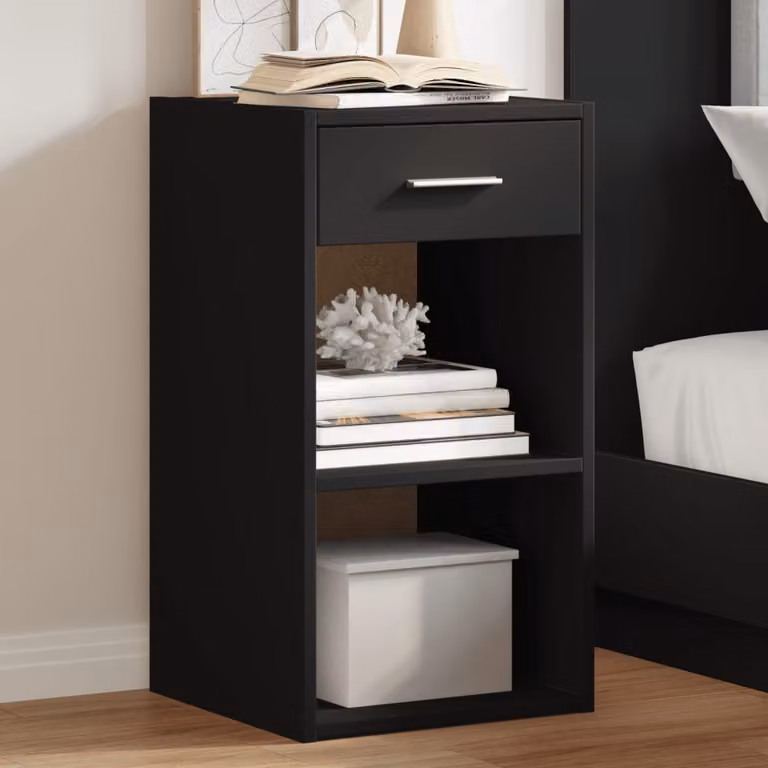 Set di 2 comodini moderni vidaXL neri in legno multistrato e MDF, da appendere al muro, L 35 cm x P 34 cm x H 65 cm