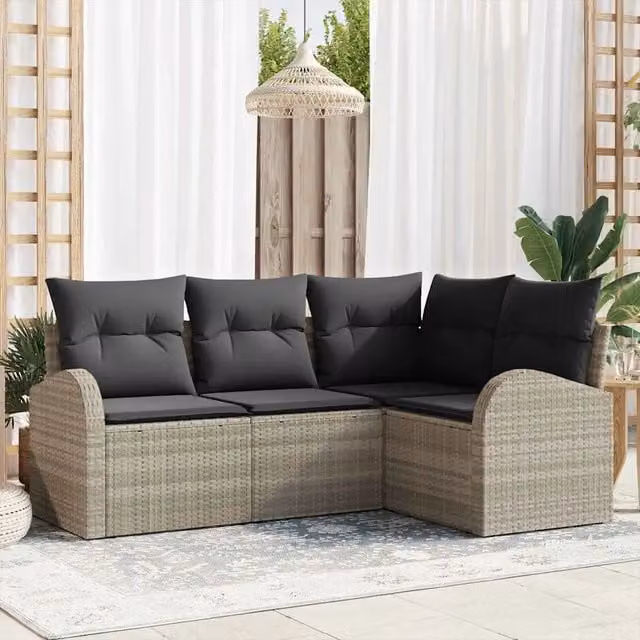 Set Divano da Giardino 4 pz Grigio chiaro polyrattan 3346022