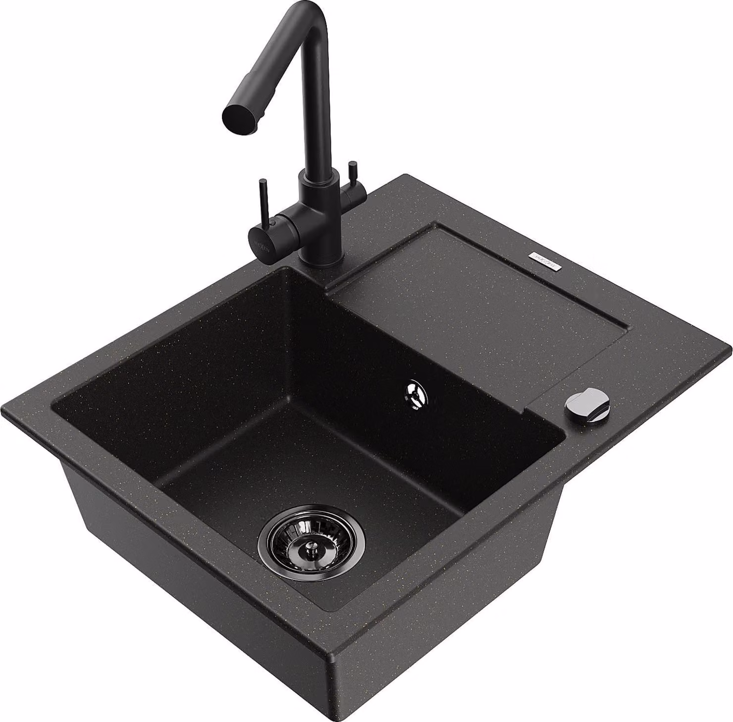 Mexen Enzo lavello in granito a 1 vasca con scolapiatti e rubinetto cucina Duero, nero/oro metallizzato - 6506-75-671600-70-B