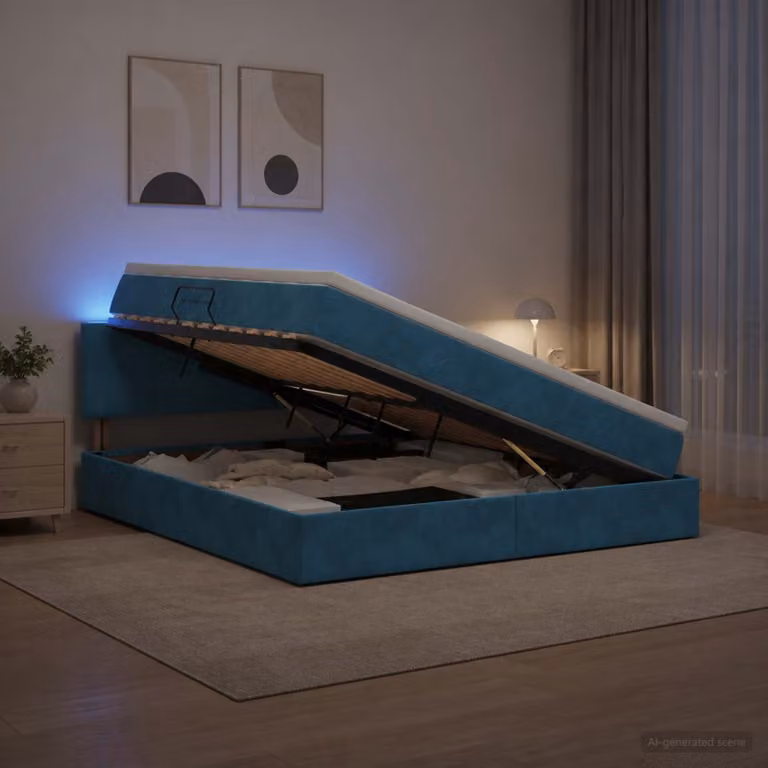 Letto con contenitore e materasso a molle vidaXL in velluto blu scuro L/P/H: 160 x 200 x 88 cm