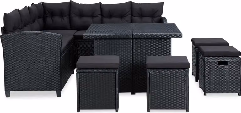 Set Divani da Giardino 6 pz con Cuscini in Polyrattan Nero