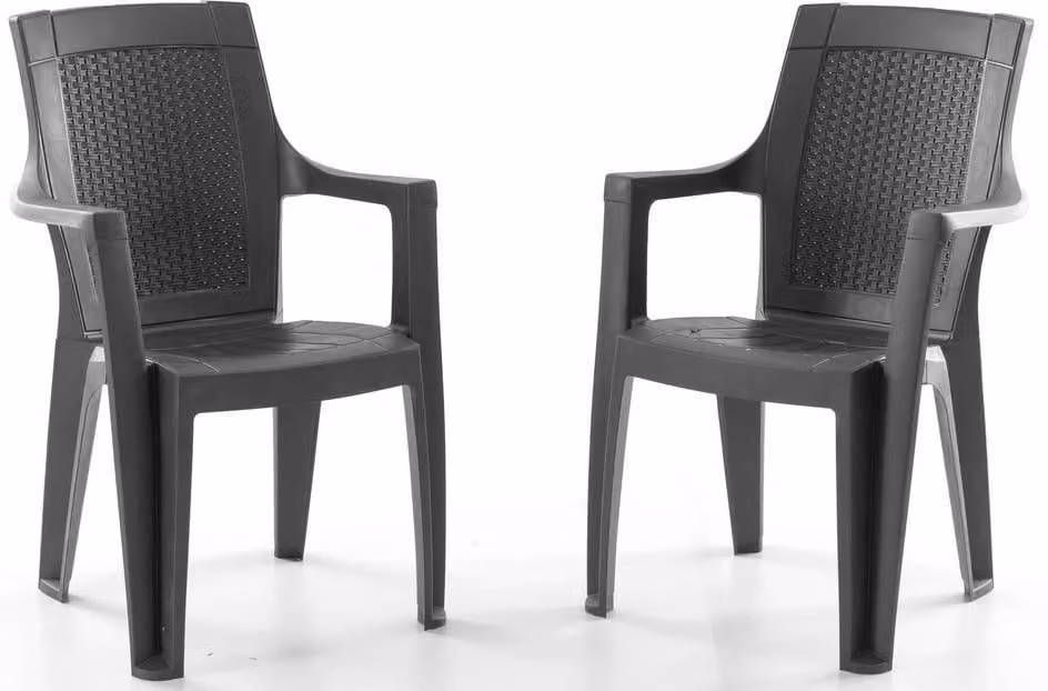 Sedie da giardino in plastica, 2 pezzi, con braccioli, disponibili nei colori: nero, marrone, antracite, cappuccino
