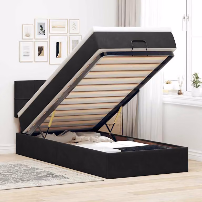 vidaXL Pouf Letto con Materasso in Velluto Nero con LED e Porte USB L: 200 cm, P: 80 cm, H: 88 cm