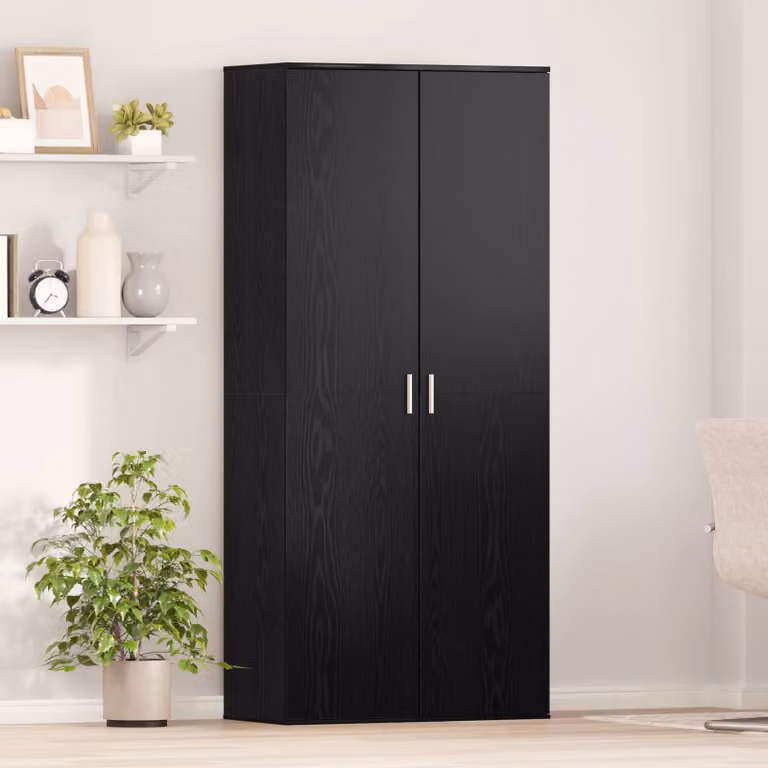 Credenza moderna vidaXL in legno nero e rovere con finitura opaca, L: 80 cm, P: 39 cm, H: 178 cm