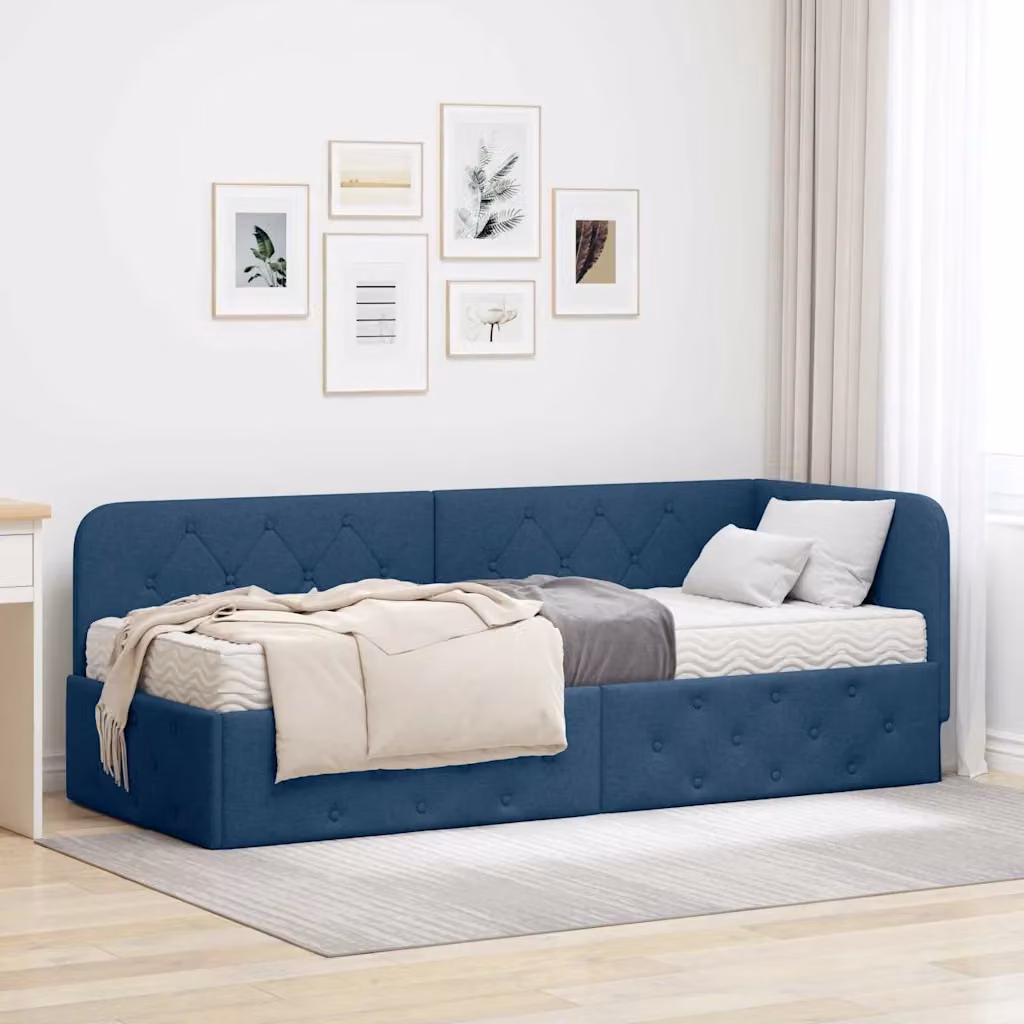 Cornice del letto ad angolo vidaXL con chaise longue asimmetrica, Blu, L/P/H: 204 x 140 x 84 cm – 1