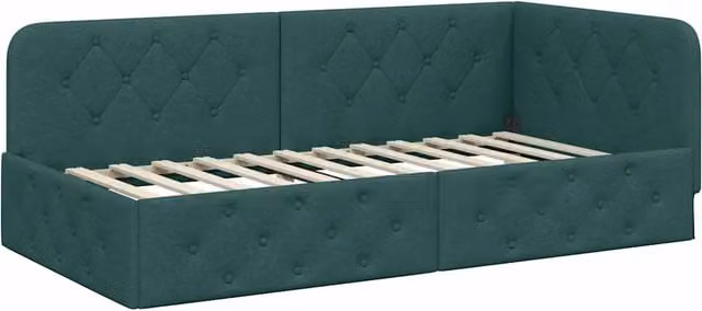 Letto singolo | Letto per adulti | Cornice del letto ad angolo Verde Scuro 100 x 200 cm Tessuto