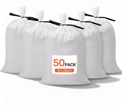 Confezione da 50 sacchi in tessuto di polipropilene VEVOR bianchi con lacci, resistenti agli strappi e ai raggi UV, per barriera di protezione dalle inondazioni, L 40 cm x H 66 cm