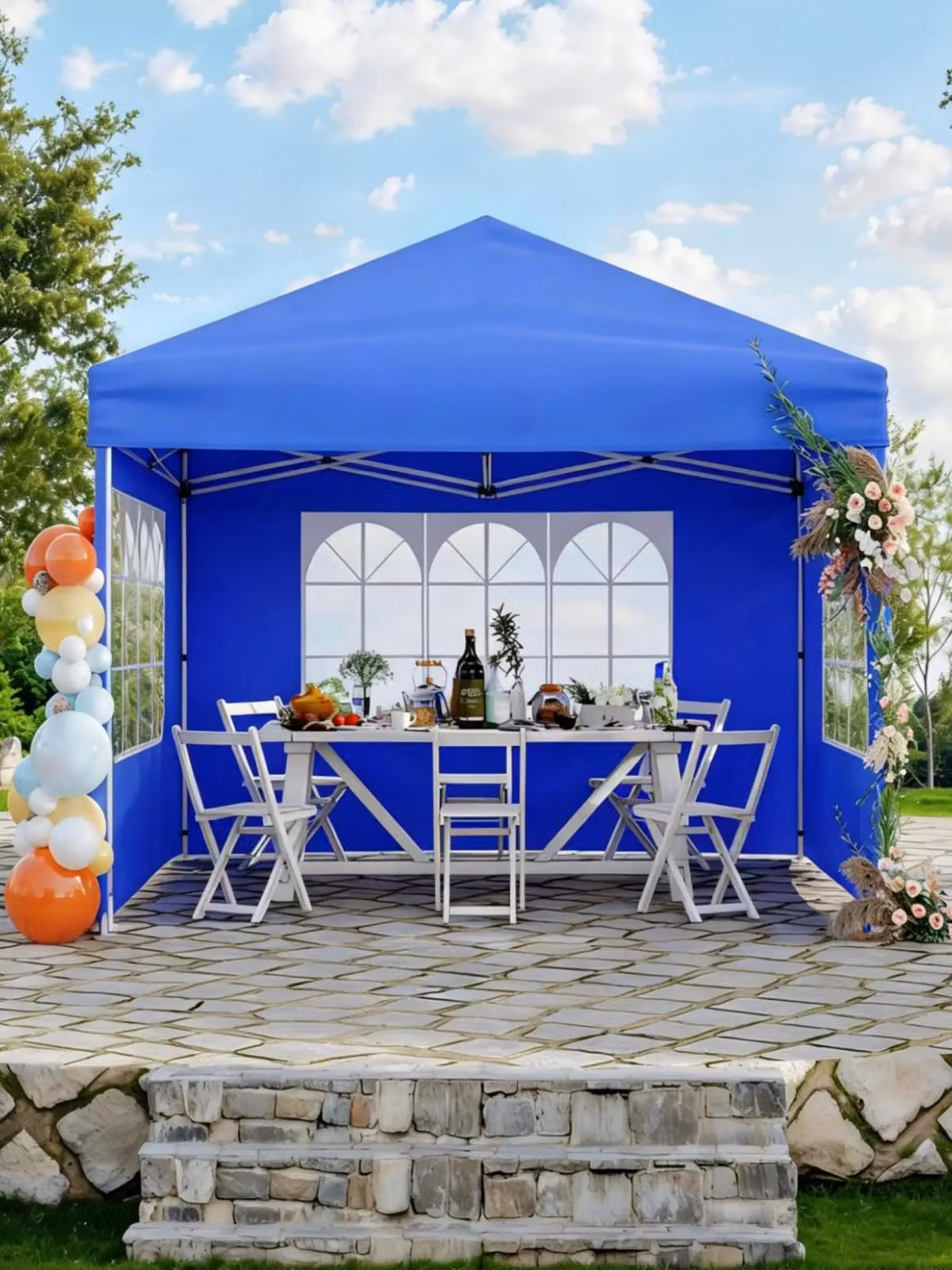 Gazebo da giardino - 3 x 3 metri - Impermeabile - Protezione UV UPF 50+ - Altezza regolabile - 4 pareti laterali - Tessuto Oxford - Blu