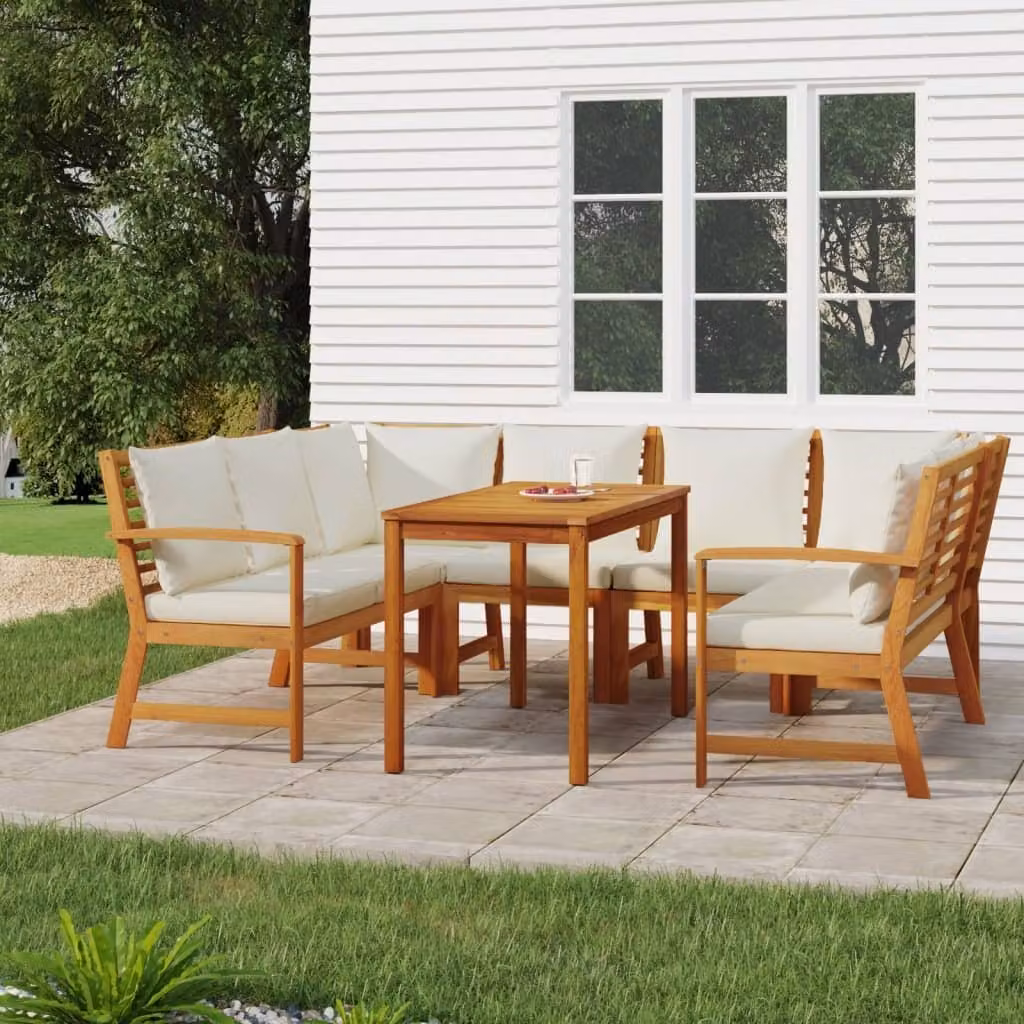 Maison Exclusive - Set da pranzo da giardino da 7 pezzi con cuscini, in legno massello di acacia